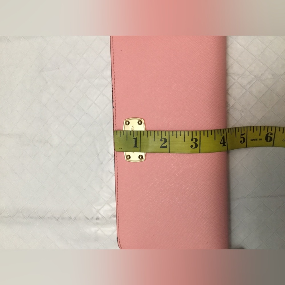 Michael Kors Peach Saffiano Zip Wallet with Gold Plaque - Picture 10 of 16